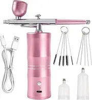 Rechargeable air Brush kit Cordless air Compressor Airbrush Nail Spray Pen Set - All Aluminum Body, Pink Electric Spray Painting -for Barber, Nail Art, Cake , Makeup, Model Painting