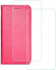 LCEHTOGYE Cover for Nubia Z50 Ultra + 2 Slice HD Tempered Glass,Shell PU BracketBumper Protective Back Case - Anti-Scratch Screen Protector for Nubia Z50 Ultra-YSFQC - Pink