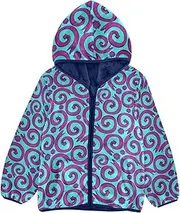 [GuoChe] Girls Sherpa Lined Purple Swirls Flowers Blue Toddler Boy Dress Coat Navy Blue Baby Girl Clothes Tops 3T