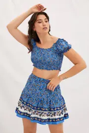 Boho Print Elastic Waist Boho Mini Skater Skirt - Size 8, Women's Skater Skirt