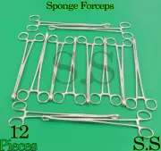 12 NEW BODY PIERCING Forceps Kit Hemostat SPONGE CLAMP 10" Straight