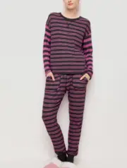 NEW PETER ALEXANDER STRIPED RIBBED PJ TOP & EASY PANTS SET M RRP$159.90