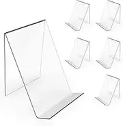 Fabselection Acrylic Book Stands, 6Pcs Clear Book Holder, Acrylic Sign Holder with Vertical Slanted Back, Clear Tablet Holder for Displaying Pictures, Books, Music Sheets