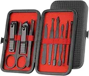 JIHUOO 10 Pcs Stainless Steel Manicure Set Nail Care Set Nail Care Tools Professional Pedicure Accessories Body Care Tools with PU Leather Case for Men and Women Black