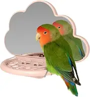 Bird Mirror with Perch, Cockatiel Mirror Parakeet Perches, Bird Mirror Parakeet Mirror, Cockatiel Perch with Feeding Cup for Parakeet Conure Lovebirds