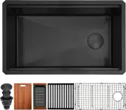 Black Undermount Kitchen Sink,16 Gauge Stainless Steel Single Bowl Workstation S