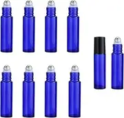 SIGONE 10 PCS Essential Oil Roller Bottles 10 Ml 1/3 Oz Refillable Roll On Bottles With Stainless Steel Roller Bottles blue