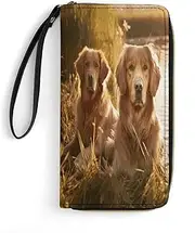 [BFGWK] Large Wallet Novelty Two Golden Retrievers Printing Long Wallet With Zipper Leather Wallet Suitable For Both Men And Women, style, 19.7x10.5cm, Style, 19.7x10.5cm, 现代