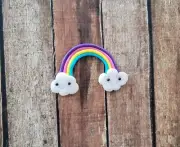 Rainbow With Clouds Bow Center Polymer Clay Flatback Charm