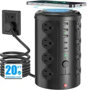 Tower Power Strip with 15W Wireless Charger, 20FT Extension Cord with Multiple
