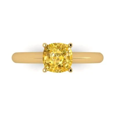 1.5Ct Cushion Cut Natural Citrine Solid 14K/18K Gold Solitaire Engagement Ring
