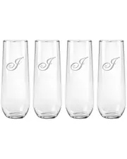 Susquehanna Glass Monogrammed Set of Four 8.5oz Champlain Stemless Flutes, (A-Z)