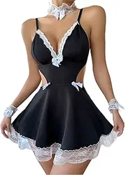 [Generic] Full Body Stockings Lingerie Play Outfit Cosplay Lingerie Dress Lace Teddy Apron Lolita Cosplay Outfit Set Womens Plus Size Lingerie