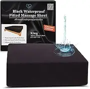 Extreme King Black 100% Waterproof Fitted Sheet Protector, Safe with Oil, Water-Based, & Silicone-Based Massage Products, Hypoallergenic Noiseless Machine Washable, 35cm Deep Pocket