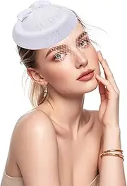 [Fumwase] 20s 50s Fascinators Hats Pillbox Mesh Net Veil Party Hat Vintage Mini Tea Party Headwear with Veil for Women Ladies