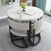 Yqyc Office Reception Room Club Table, Small Round Dining Table and 4 Chairs Set, Space-Saving Furniture, Bar Balcony Bedroom Library Billiard Hall(White)