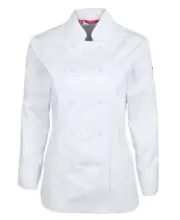 JB's Wear Ladies Mandarin Collar Vented Chef's Jacket with pen pockets on sleeve