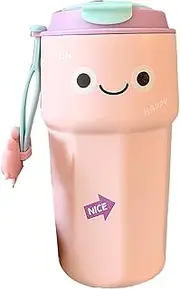 Insulated Water Bottle, 450ml Stainless Steel Double Insulation Cute Water Cup, Portable Straight Drink Cup Easy Cleanse Insulated Bottle for Travel Home School Ect.(Pink)
