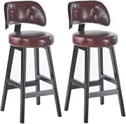 Industrial Kitchen Bar Stools Set of 2 Counter Height Bar Chairs with Backrest & Footrest 70cm Breakfast Bar Stools for Kitchen Island (Brown)