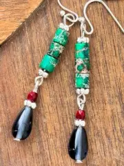Silver with Blue, Red and Green Stone Earrings. Boho Chic.