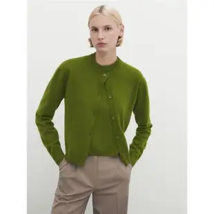 羊毛混紡綠色長袖針織開襟衫MD