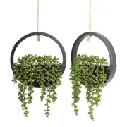 2pcs Artificial Succulents Hanging Plants 12.2'' Fake String Type1-black-2pcs