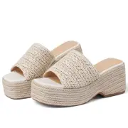 Platform Sandals Women Summer Wedge Espadrilles Cute Beach Raffia Sandal Comf...