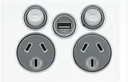 Clipsal Saturn Double Powerpoint + USB Charger Pure White