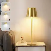 Cordless Table Lamp,Rechargeable Copper Color Desk lamp 5000mAh Battery Operated Table Light Metal Shell Touch Lamps for Bedrooms Restaurant Bars Party Camping Coffee Shop