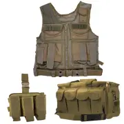 Shooters Gate Deluxe Paintball Vest, Drop Leg Carrier & Range Bag Set - FDE