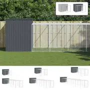 Dog House Dog Crate Pet Dog Kennel with Roof and Run Galvanised Steel vidaXL