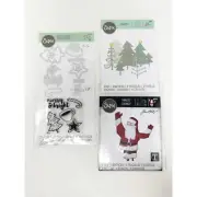 Sizzix Bundle Holiday Christmas Santa Trees Framelits with Stamps Merry Motifs