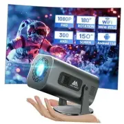 Mini Projector with WiFi and Bluetooth, 180°Adjustable Stand Portable Iron Gray