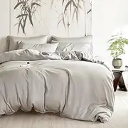 Wake In Cloud - 100% Bamboo Quilt Cover Set, Cooling Breathable & Soft Doona Duvet Cover, Hotel Luxury Silky Bedding, 3 Pieces, Silver Grey, King Size