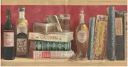 COOKING BOOKS ON BOOK SHELF VINEGAR AND OLIVE OIL CHOCLATE Wallpaper bordeR Wall