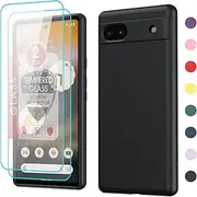 [LeYi] for Google Pixel 6A Case: Pixel 6A Case wtih [2 Pack] Tempered Glass Screen Protector, Liquid Silicone Soft Microfiber Liner Cover Case for Google Pixel 6A, Black
