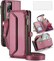 Asuwish Phone Case for Samsung Galaxy S20 FE 5G 6.5 inch Zipper Wallet Cover with Screen Protector Flip RFID Blocking Card Holder Cell S 20 EF UW S20FE5G S20FE 20S S2O Fan Edition 4G G5 Women Wine Red