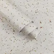 IDEALROOM 40cmx3m White Terrazzo Wallpaper Peel and Stick Thick Self Adhesive Removable Waterproof Vinyl Wrap Modern Marble Contact Paper Matte Granite Countertop Cover for Furniture Cabinets Decor