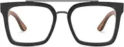 [Zeelool] Retro Aviator Glasses For Men, Acetate Frame Eyeglasses with Wooden Temples and Spring Hinges ZJGX642196