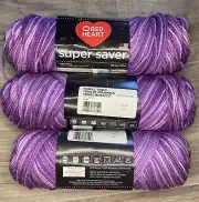 Red Heart Yarn 3 Skeins 5oz Purple Tones