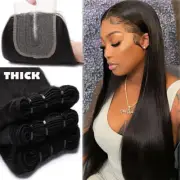 Brazilian 3 Bundles with T Lace Closure Virgin Human Hair Extensions Weave Wefts