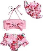 [Aimaopao] Baby Girl Swimsuit Toddler Girls Bathing Suit Bikini Bottoms Two Piece Swimwear Suit with Hat