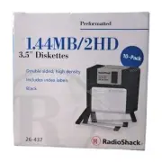 New and Sealed Radio Shack 3.5" 1.44MB/2HD Diskettes 10-Pack / Black (26-437)