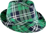 [Geyoga] St. Patrick's Day Plaid Fabric Fedora St. Patrick's Day Accessories Green Fedora Women's Berets Hats for Adult