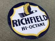 Richfield Hi Octane gasoline oil sign man cave advertising round