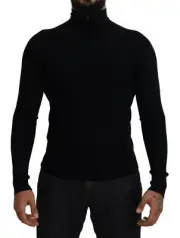 Dolce&Gabbana Men Black Sweater 100% Wool Half Zip Turtleneck Casual Pullover