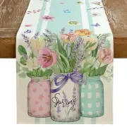 Floral Vase Spring Table Runner 13x72 Inch Table Runner 13''x72'' Blue