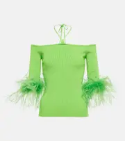 [Giuseppe di Morabito] Giuseppe di Morabito Feather-trimmed knitted top AU 10 green