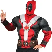 Marvel Men's Deadpool Muscle Chest Costume And Mask Standard Top w Mask Costume