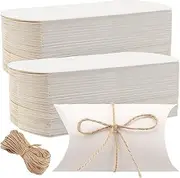 SEUNMUK 150 Pack 5 x 3.5 Inches Large Kraft Pillow Boxes with Jute Twines, White, Wedding, Birthday, Anniversary, Halloween